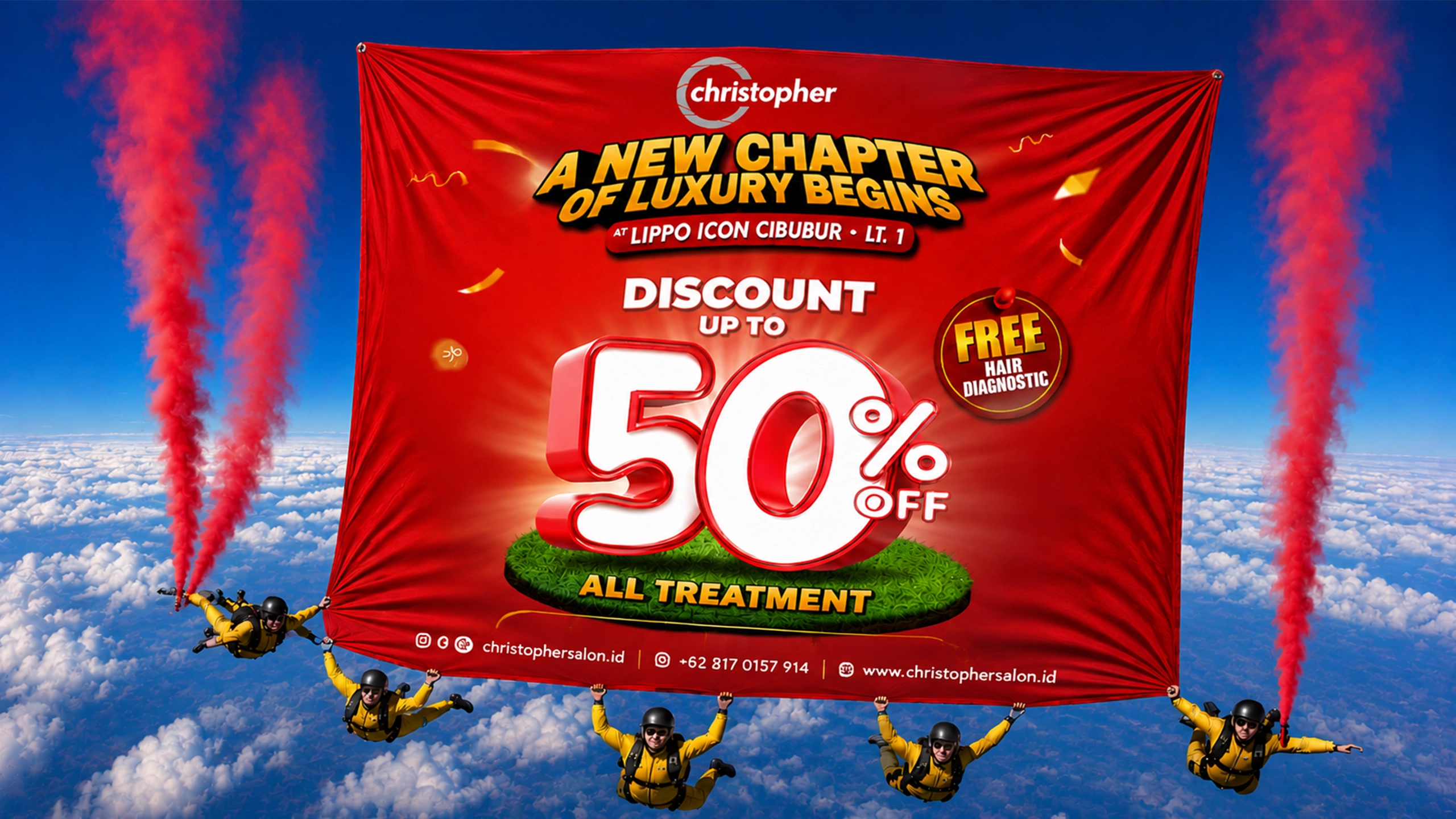 Promo Christopher Salon Lippo Icon Cibubur diskon hingga 50 persen untuk all treatment dengan Free Hair Diagnostic